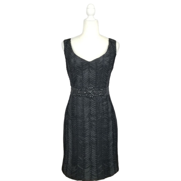 Badgley Mischka black ribbon beaded waist sash cocktail dress women's size 10
